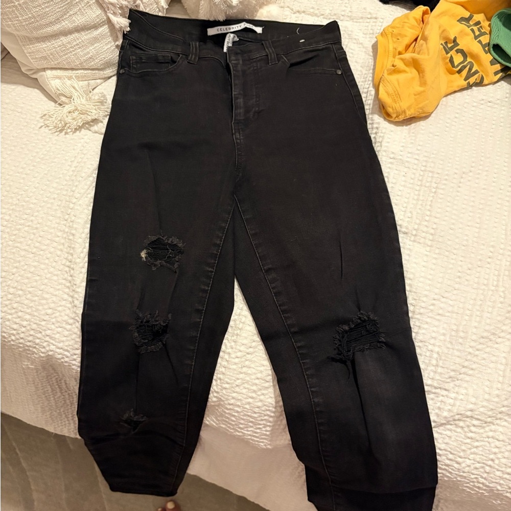 Celebrity Pink Black Distressed Ankle Jeans